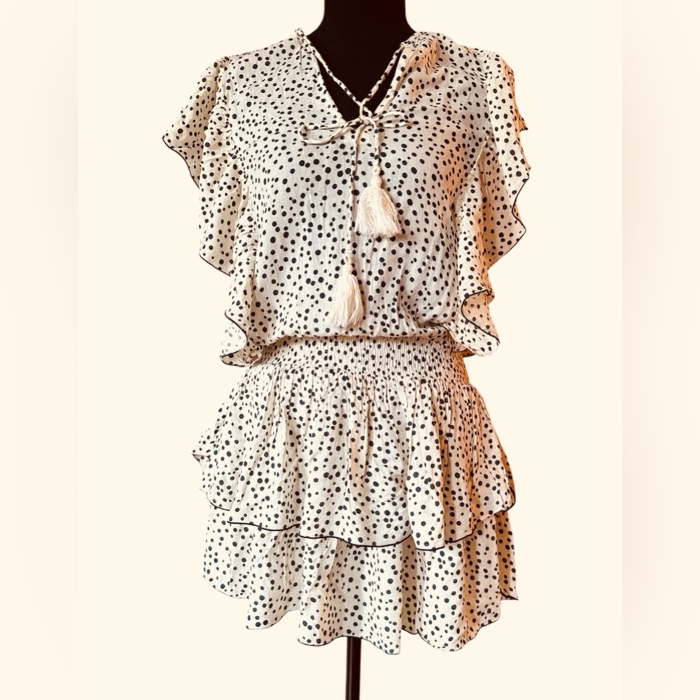 Coolchange Ivory mini dress with black‎ polka dots size small